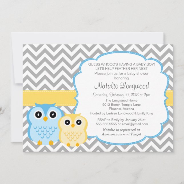 Little Ugglor Baby Shower-inbjudan, pojke Inbjudningar (Framsida)