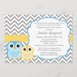 Little Ugglor Baby Shower-inbjudan, pojke Inbjudningar