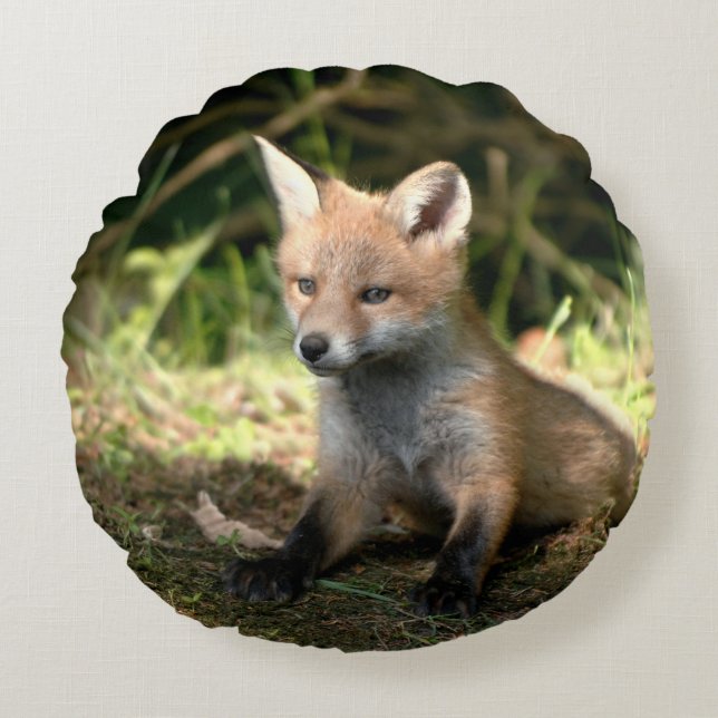 Little Unge Red Fox Rund Kudde (Framsidan)