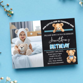 Little Unge Turding One Blue Nalle Birthday Inbjudningar