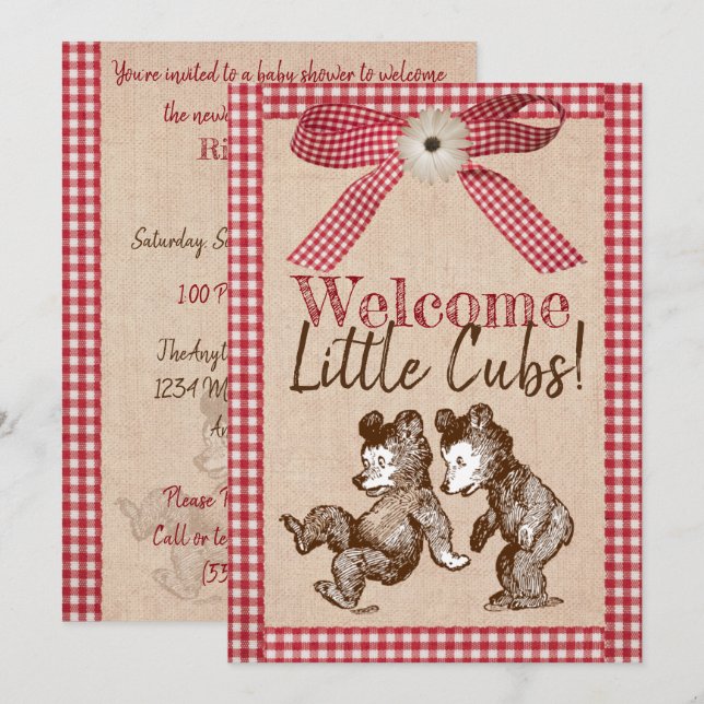 Little Unge Twin Gender Neutral Baby Shower Inbjudningar (Fram/baksida)