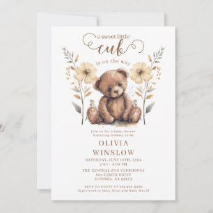 Little Unge Watercolor Nalle Baby Shower Inbjudningar
