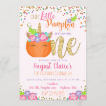 Little Unicorn Pumpkin Fall Birthday-inbjudan