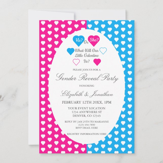 Little Valentine Gender Reveal Inbjudningar (Framsida)