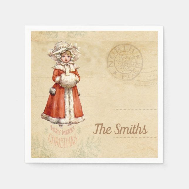 Little Victorian Caroler Anpassningsbar jul Pappersservett (Framsidan)