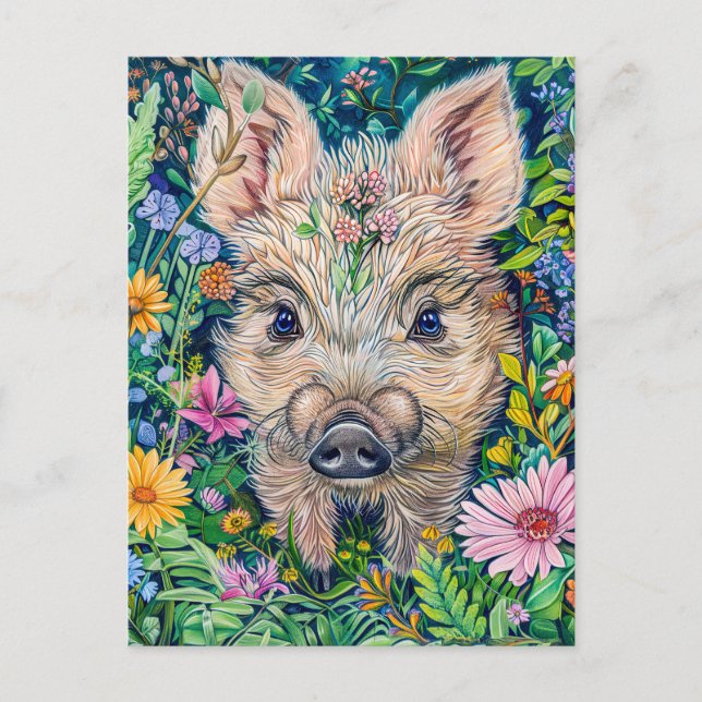 Little Vild Boar in Flower Meadow Vykort (Framsida)