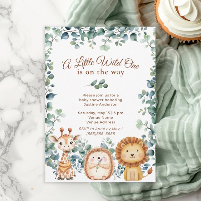 Little Vild One Animals Boy Baby Shower Inbjudningar (Little wild one baby shower invitation)