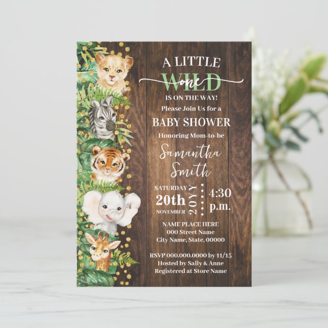 Little Vild One Rustic Safari Animals Baby Shower Inbjudningar (Stående Fram)