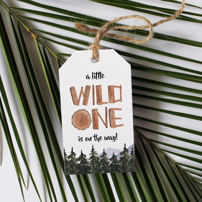 Little Vild One Rustic Woodland Baby Shower Presentetikett (Skapare uppladdad)