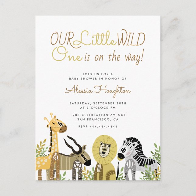 Little Vild One Safari Animals Baby Shower Inbjudan Vykort (Framsida)