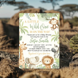 Little Vild One Safari Animals Baby Shower Inbjudningar