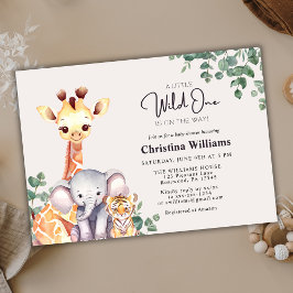 Little Vild One Safari Animals Baby Shower Inbjudningar