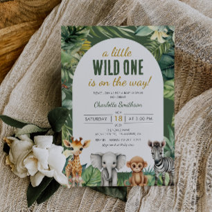 Little Vild One Safari Animals Baby Shower Inbjudningar
