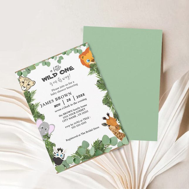 Little Vild One Safari Animals Boy Shower Inbjudningar (Wild One Safari Animals Boy Baby Shower Invitation)