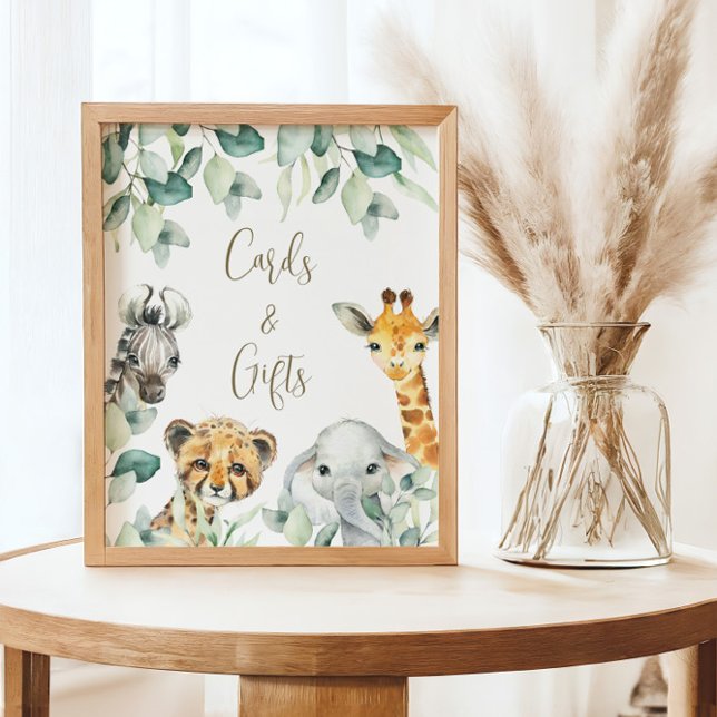 Little Vild One Safari Baby Shower Card & Gifts Poster (Cards & Gifts Sign - personalize with your own text)
