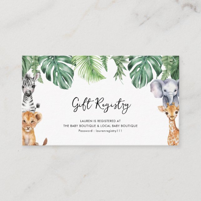 Little Vild One Safari Baby Shower Gift Registry Tilläggskort (Framsida)