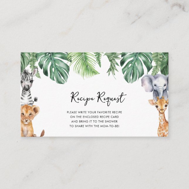 Little Vild One Safari Baby Shower Recept Request Tilläggskort (Framsida)