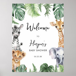 Little Vild One Safari Baby Shower Välkommen Sign Poster