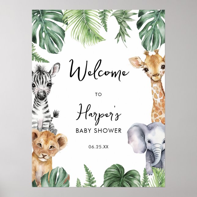 Little Vild One Safari Baby Shower Välkommen Sign Poster (Framsidan)
