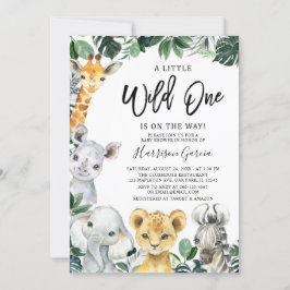 Little Vild One Safari Jungle Animals Baby Shower Inbjudningar