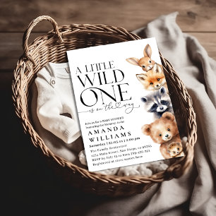Little Vild One Woodland Animal Modern Baby Shower Inbjudningar