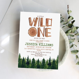 Little Vild One Woodland Baby Shower Inbjudningar