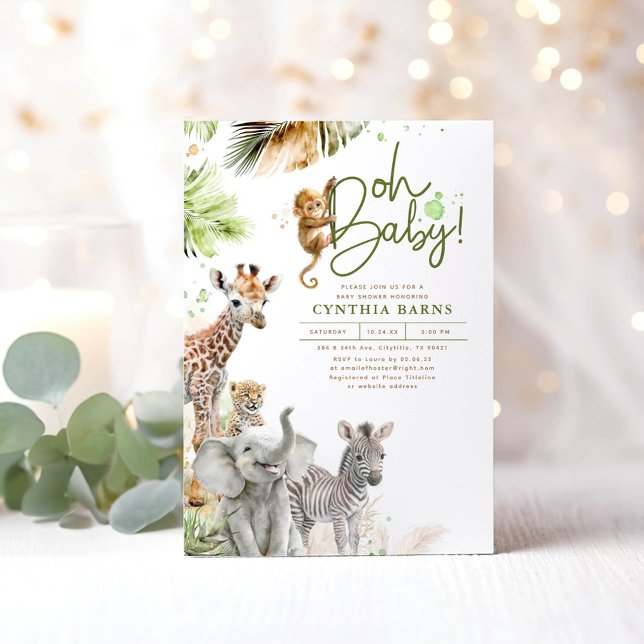Little Vilda djur Jungle Safari Cute Baby Shower Inbjudningar (Safari Animals Baby Shower Invitations)