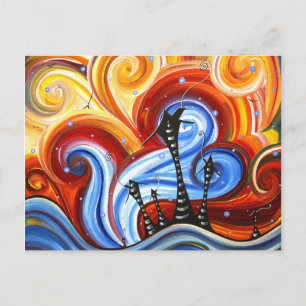 Little Village Original Whimsical MADART-målning Vykort