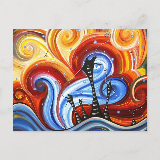 Little Village Original Whimsical MADART-målning Vykort (Framsida)