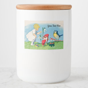 Little Vintage Girl Påskäggs Flowers Elves Mat Etiketter