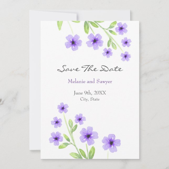 Little Violet Watercolor-Blommar Spara Datumet (Framsida)