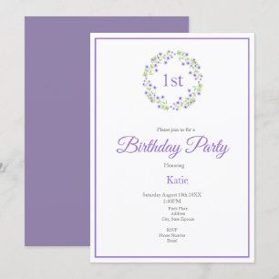 Little Violet Watercolor Blommars Wand Inbjudningar