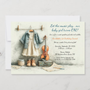 Little Violinist - 1st Birthday Girl Inbjudningar