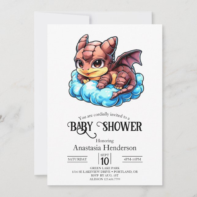 Little Whimsiic Digital Dragon Baby Shower Inbjudningar (Framsida)