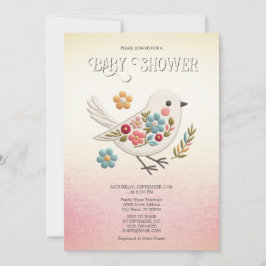 Little White Bird Blommigt Baby Shower Inbjudningar