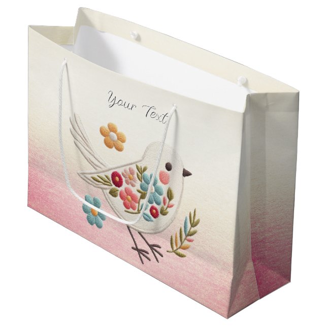 Little White Bird Blommigt Gift Bag (Framsidan Vinklad)