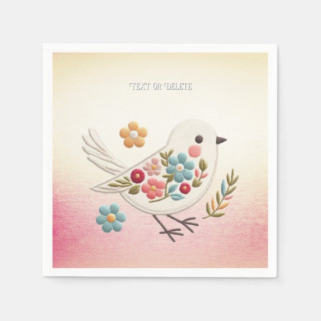 Little White Bird Blommigt Napkins Pappersservett (Framsidan)