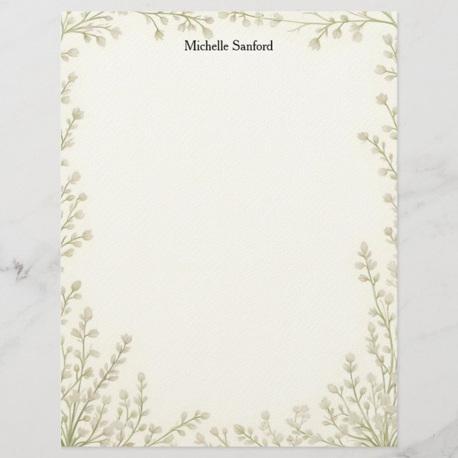 Little White Flowers Frame Stationery Paper Brevhuvud (Framsida)