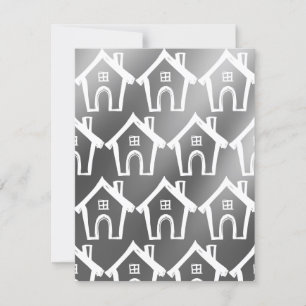 Little White Houses Silver Grått Ny adress Card Inbjudningar
