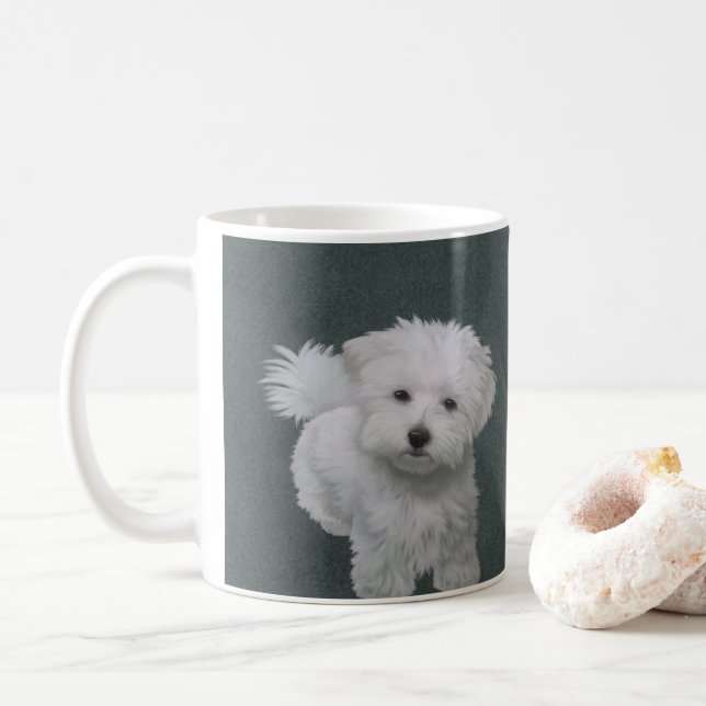 Little white hund pet porträtt kaffemugg (Med munk)