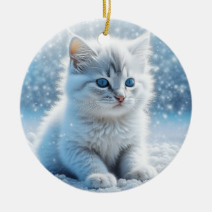 Little White Kitten i Personligen Snö jul Julgransprydnad Keramik
