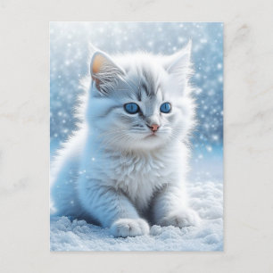 Little White Kitten i Snö jul Vykort