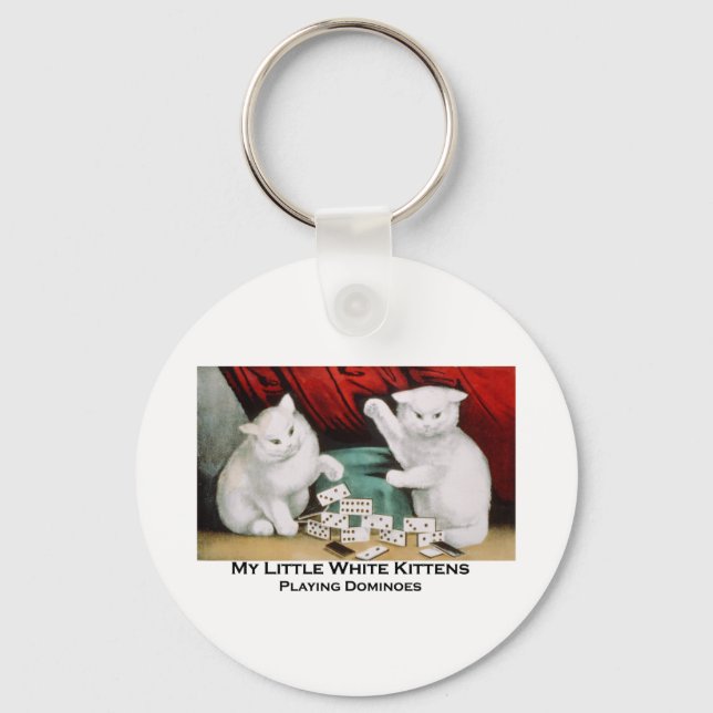 Little White Kittens spelar Dominoes Nyckelring (Framsida)