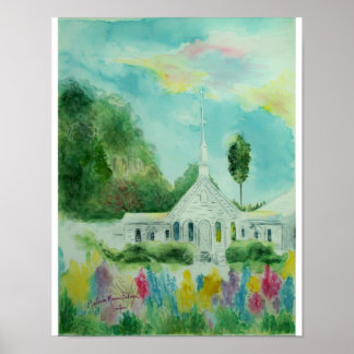 Little White Land Church Watercolor Poster