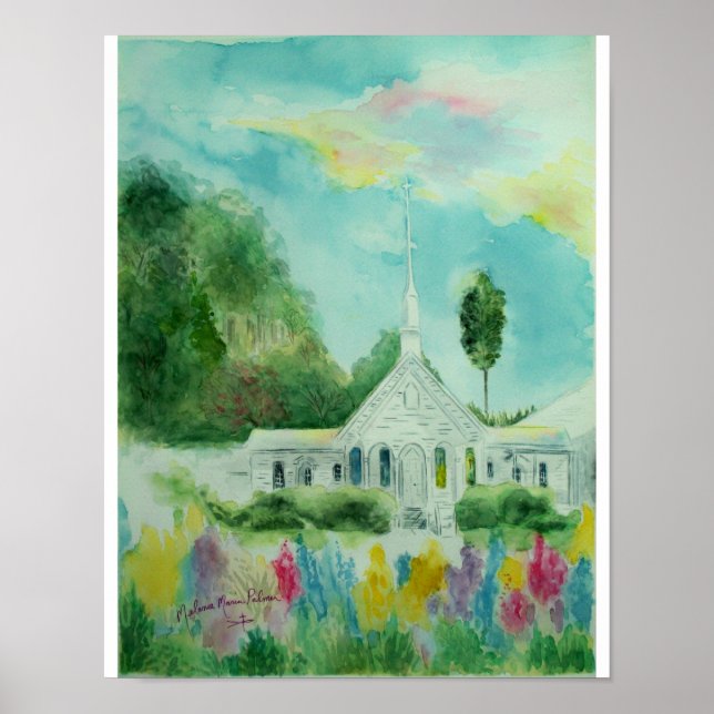 Little White Land Church Watercolor Poster (Framsidan)