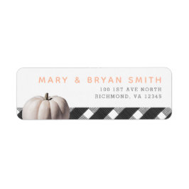 Little White Pumpkin och Buffalo Check Fall Theme Returadress Etikett