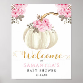 Little White Pumpkin Rosa Blommigt Baby Shower Poster