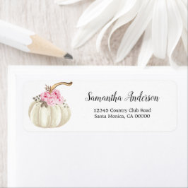 Little White Pumpkin Watercolor Rosa Blommigt Returadress Etikett