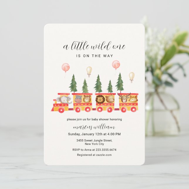Little Wild One Safari Animals Train Baby Shower Inbjudningar (Stående Fram)