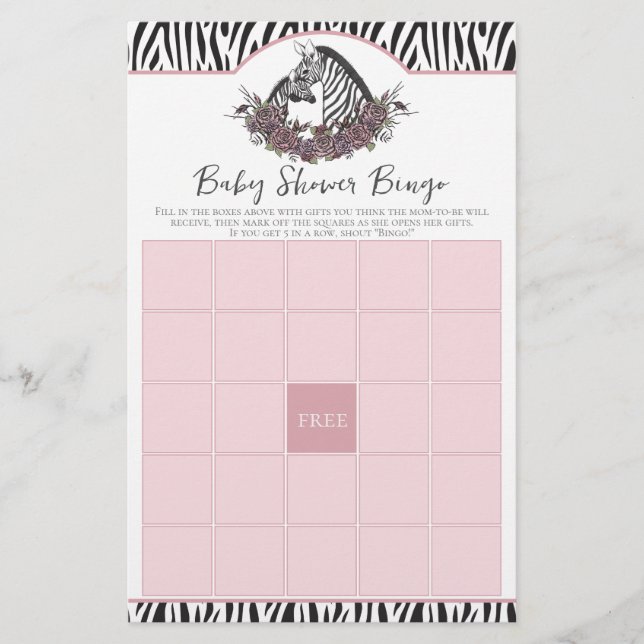Little Wild One Zebra Safari Baby Shower Bingo (Framsida)
